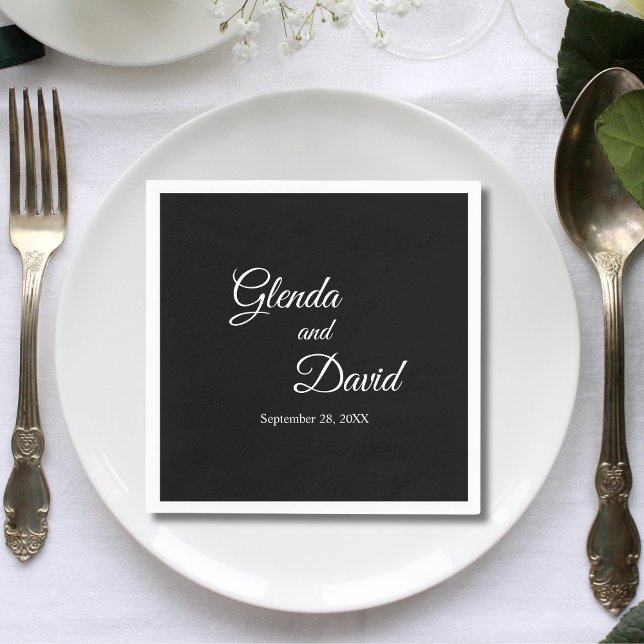 Serviette En Papier Romantique Noir Calligraphie Flourdir Mariage pers (Créateur téléchargé)