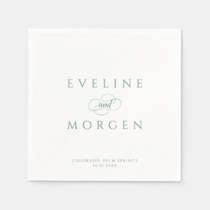 Serviette En Papier Romantique Personnalisable Vert Mariage Typographi