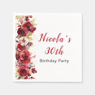 Serviette En Papier Romantique Roses Rouges Florales Anniversaire