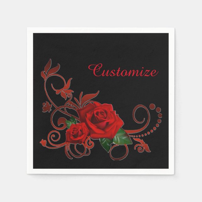 Serviette En Papier Romantique Roses rouges Rouge et noir Naples (Devant)