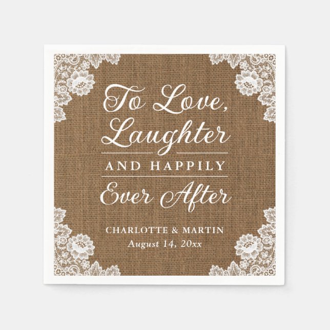 Serviette En Papier Romantique Rustique Burlap et dentelle Mariage ser (Devant)