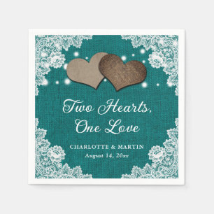 Serviette En Papier Romantique Rustique Burlap et dentelle Turquoise M