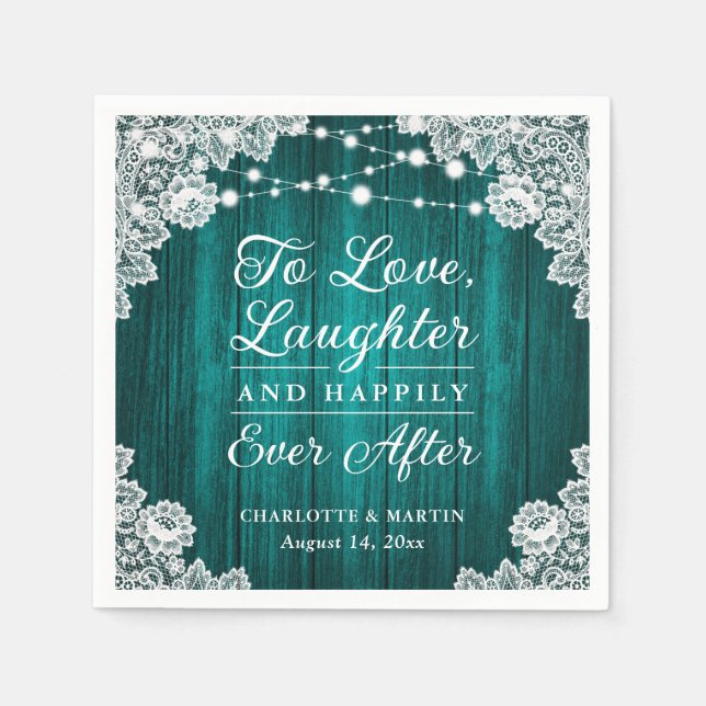 Serviette En Papier Romantique Rustique dentelle en bois Mariage Turqu (Devant)