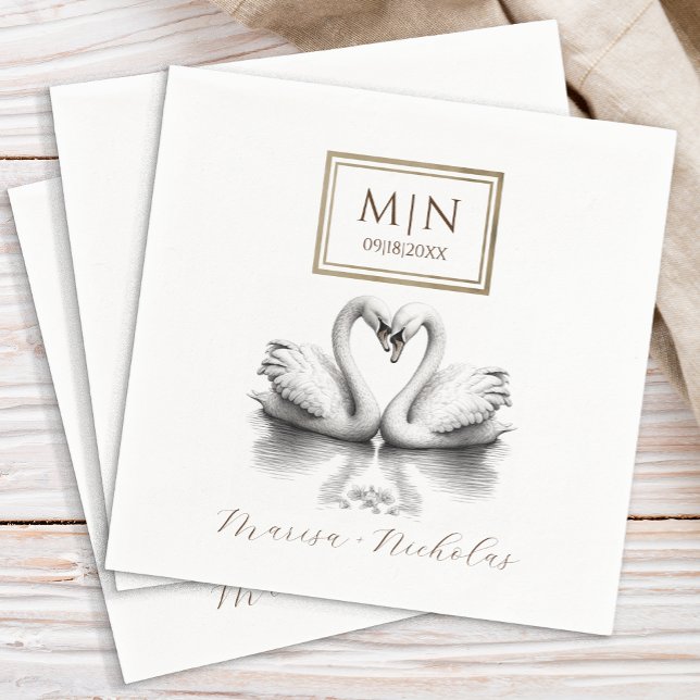 Serviette En Papier Romantique Swan Mariage serviettes Monogramme (Romantic Couples Napkins)