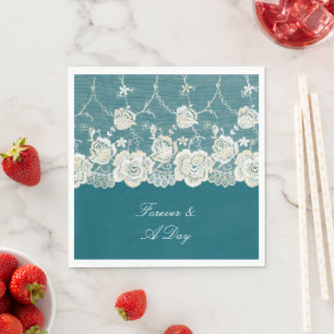 Serviette En Papier Romantique Turquoise bleu blanc dentelle Mariage f