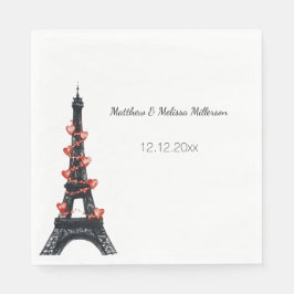 Serviette En Papier Romantique White Red Hearts Tour Eiffel Mariage