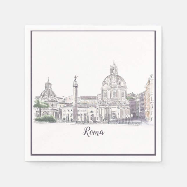 Serviette En Papier Rome Italie Domes et Obelisk City Scene d'encre (Devant)
