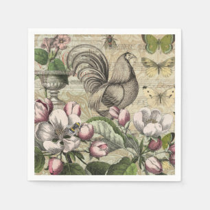 Serviette En Papier Rooster Garden Flower Papillon Art
