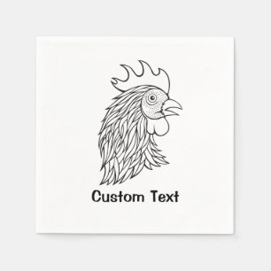 Serviette En Papier Rooster's Head Line Art