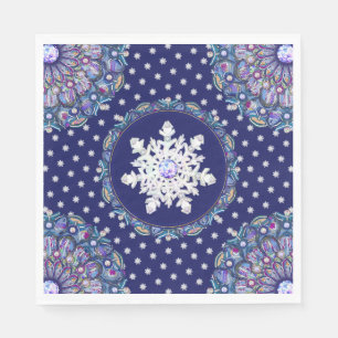 Serviette En Papier Rosace bleue et flocon de neige