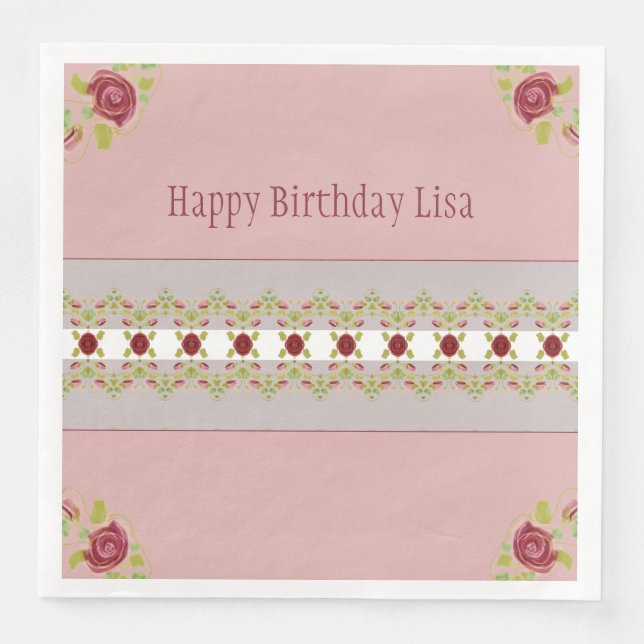 Serviette En Papier Rose à fleurs (Devant)