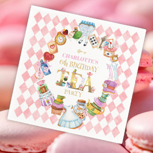 Serviette En Papier Rose Alice au pays des merveilles 6e anniversaire