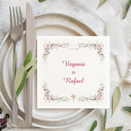 Serviette En Papier Rose Aquarelle Florale Crème Mariage chrétien