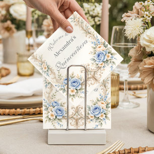 Serviette En Papier Rose Baroque Quinceañera Bleu Poussiéreux