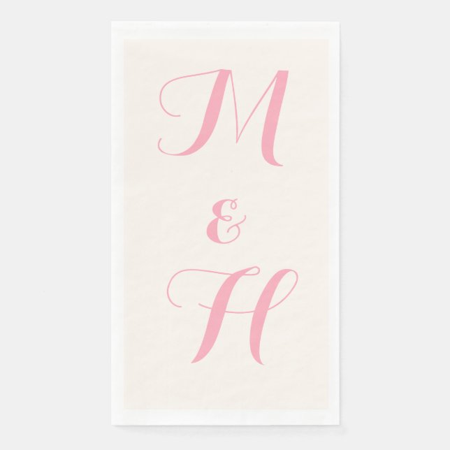 Serviette En Papier Rose Bébé Élégantes Initiales de Mariage | Ivoire (Devant)