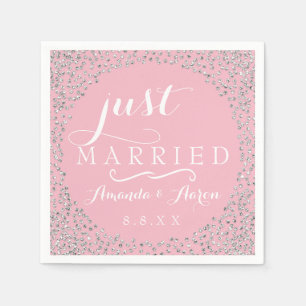 Serviette En Papier Rose Blanc Argent Confettis Mariage Nouvellement M