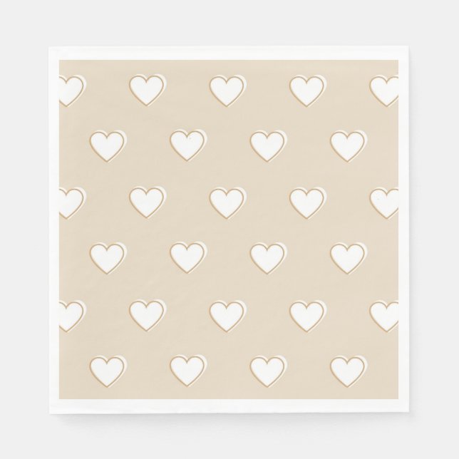 Serviette En Papier Rose blanc Beige mignon Motif de coeur simple (Devant)