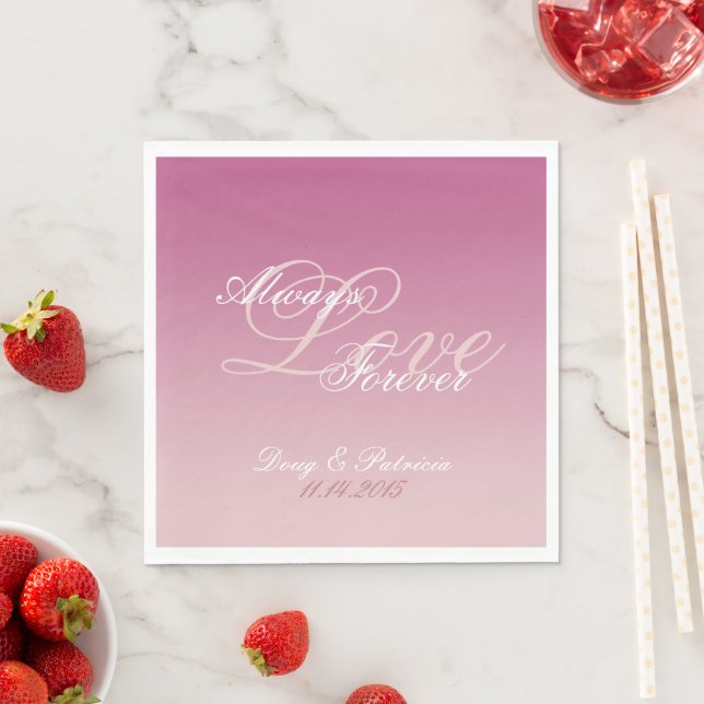 Serviette En Papier Rose Blanc Blush Amour Toujours Mariage (En situation)