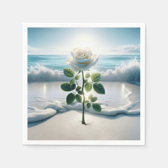 Serviette En Papier Rose Blanche Dans Le Sable De Plage (Devant)