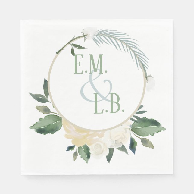 Serviette En Papier Rose blanche et Boho or (Devant)