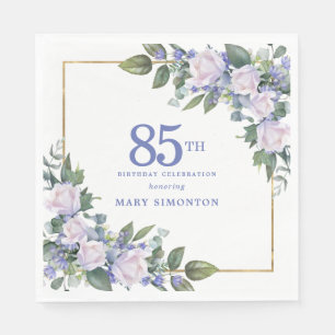 Serviette En Papier Rose Blanche Fleur Bleue Fête d'anniversaire perso