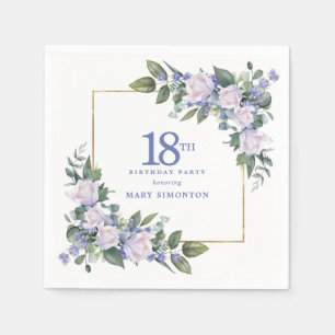 Serviette En Papier Rose Blanche Fleur Bleue Fête Personnalisée 18ème