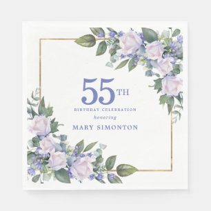 Serviette En Papier Rose Blanche Fleur Bleue Florale Personnalisée 55e
