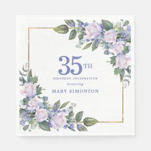 Serviette En Papier Rose Blanche Fleur Bleue Florale Personnalisée Fêt