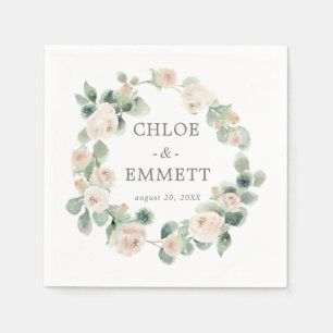 Serviette En Papier Rose blanche Mariage Eucalyptus