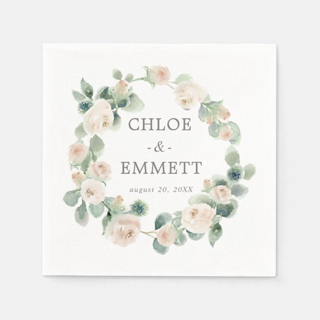 Serviette En Papier Rose blanche Mariage Eucalyptus (Devant)