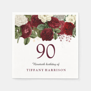 Serviette En Papier Rose blanche rouge bordeaux 90e anniversaire