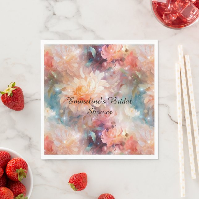Serviette En Papier Rose Blush Peach Orange Floral (En situation)