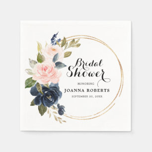 Serviette En Papier Rose botanique rose et bleu marine