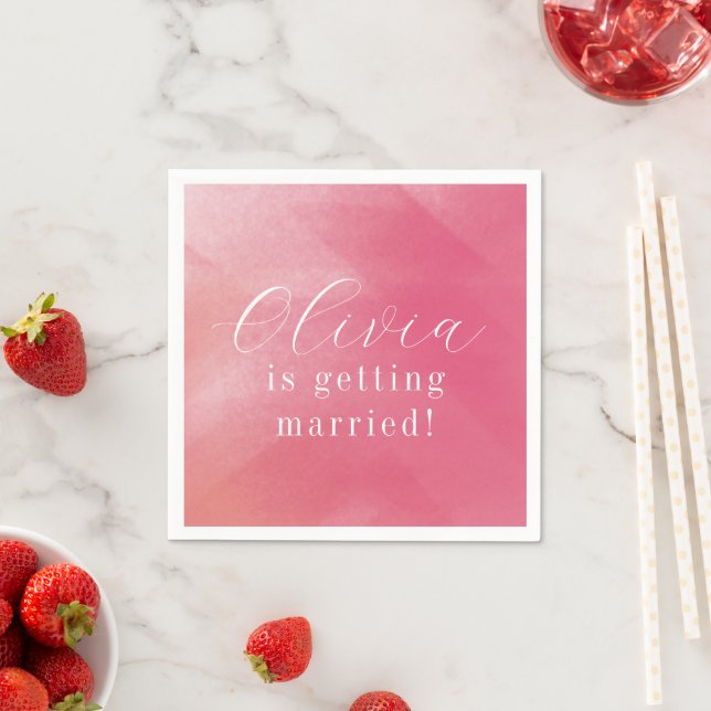 Serviette En Papier Rose Clair Bohème Ombré Cursive Nom Mariage (En situation)