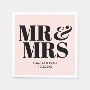 Serviette En Papier Rose clair M & Mme Mariage personnalisé serviettes