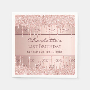 Serviette En Papier Rose d'anniversaire parties scintillant or script