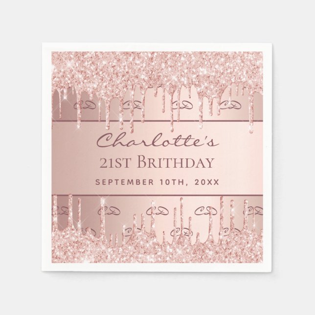 Serviette En Papier Rose d'anniversaire parties scintillant or script  (Devant)