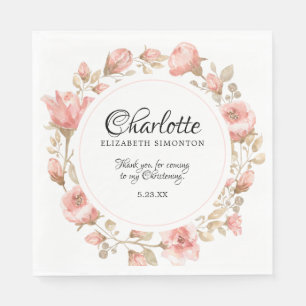 Serviette En Papier Rose d'aquarelle rose Christening personnalisé