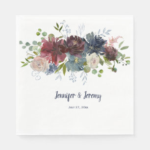 Serviette En Papier Rose de la marine Bourgogne Mariage de verdure or