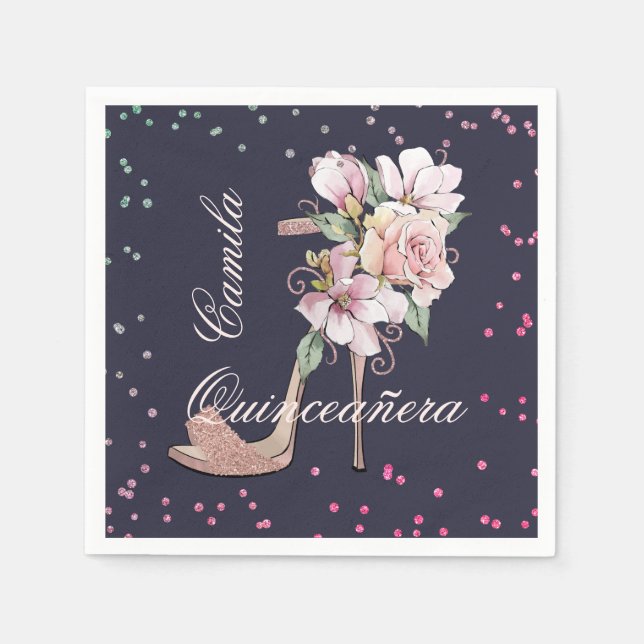 Serviette En Papier Rose de minuit Gold Sandal Quinceañera (Devant)