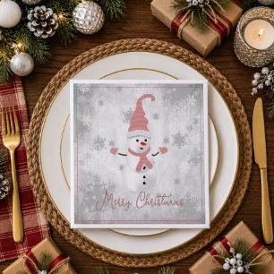 Serviette en papier rose de Noël bonhomme de neige