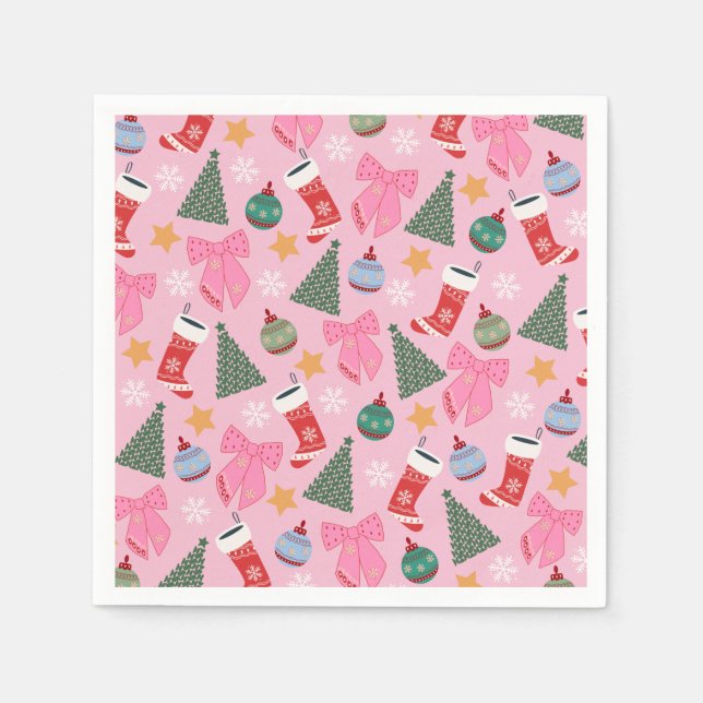 Serviette En Papier Rose de Noël mignon (Devant)