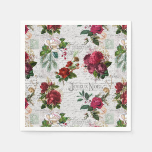 Serviette En Papier Rose de Noël Vintage Joyeux Noel Ephemera