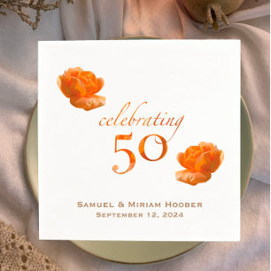Serviette En Papier Rose de pêche personnalisé 50e anniversaire mariag