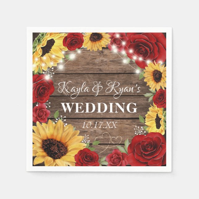 Serviette En Papier Rose de tournesol rustique Arrière - plan Mariage (Devant)