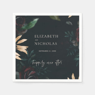 Serviette En Papier Rose de velours foncé bordeaux   Mariage d'hiver d