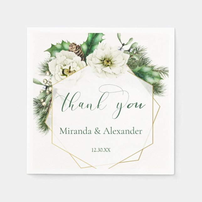 Serviette En Papier Rose d'hiver Pine Holly Mariage Merci (Devant)
