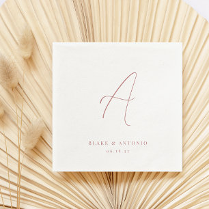 Serviette En Papier Rose Élégant monogramme de mariage à ligne fine