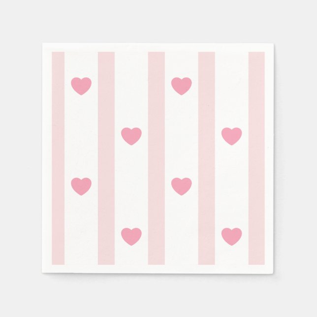 Serviette En Papier Rose et cœurs, rayures pour les fêtes (Devant)