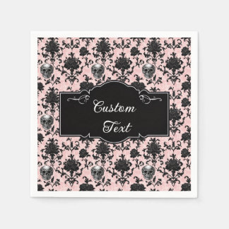 Serviette En Papier Rose et crânes gothiques rose et noir